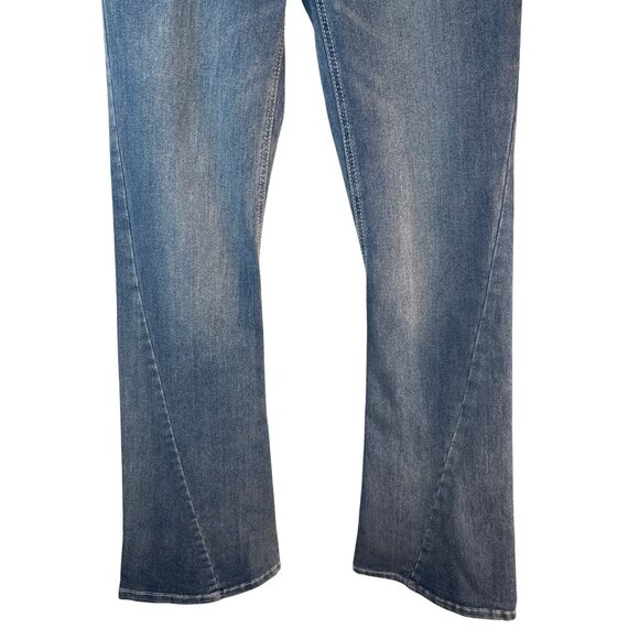 Joey True Religion Size 28 Mid Rise Flare Jeans Blue Denim With Red Stitching - Picture 10 of 13